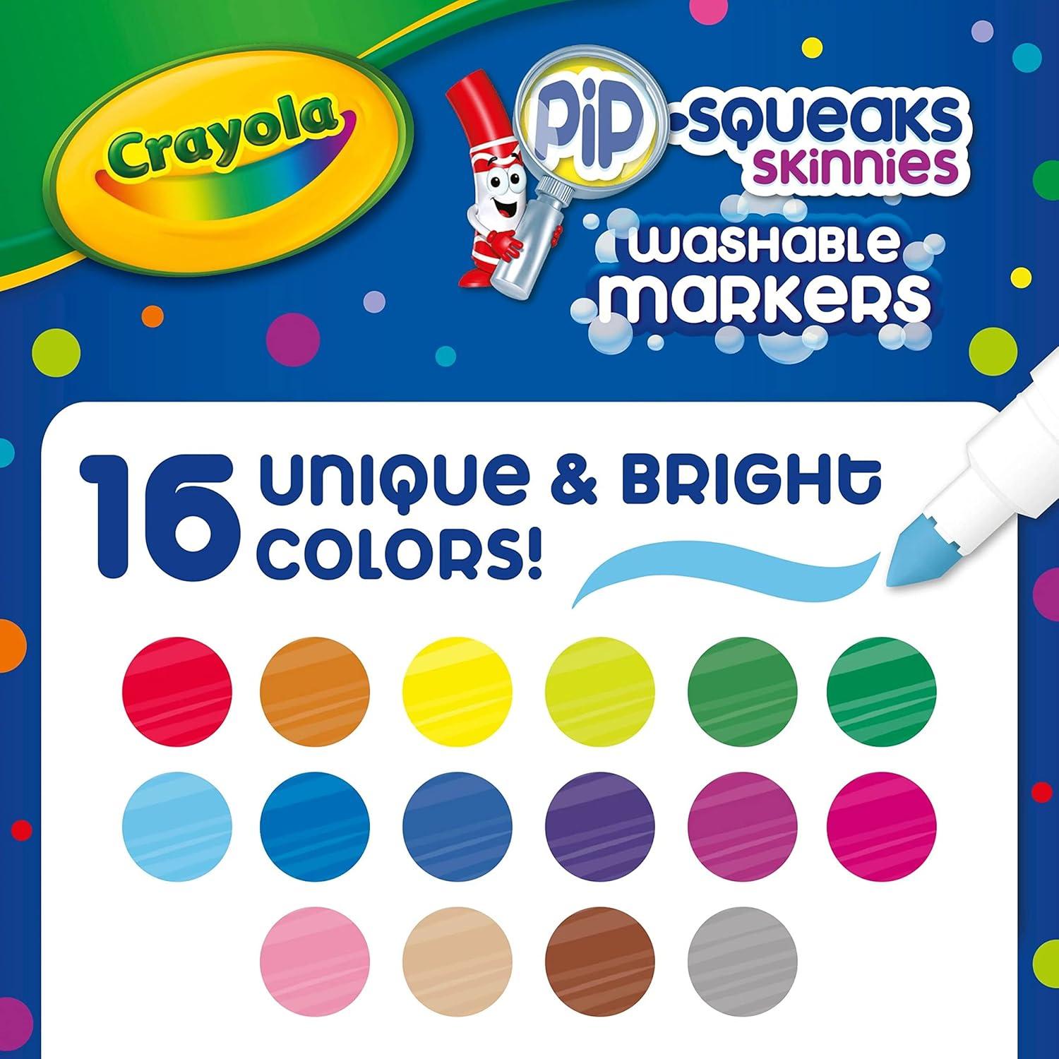 Crayola Pip Squeaks Skinnies Washable Marker Set (16ct), Mini Markers for Toddlers, Thin Coloring Markers for Kids, Toddler Arts & Craft Supplies(1 Count (Pack of 2))