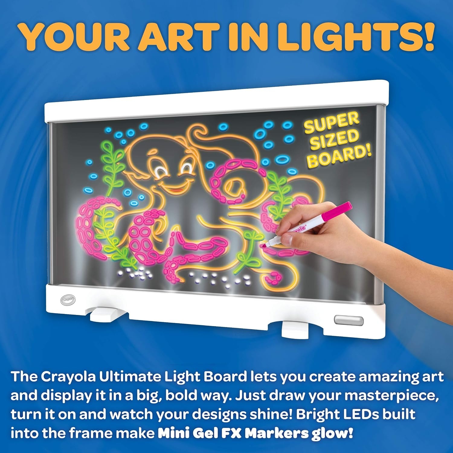 Crayola Ultimate Light Board – ColorVibe, Sound Reactive Light Up Drawing Tablet for Kids, LED Art Projector Board, Kids Gifts, Toys for Boys & Girls, Ages 6+(19″W x 12″H)