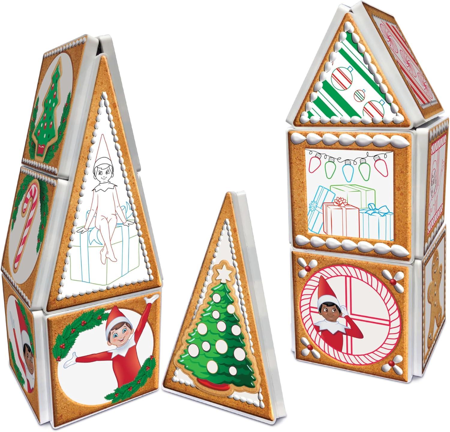 CreateOn Crayola Elf on The Shelf Gingerbread House – Magnetic Building Tiles Kit with Crayola Markers, Christmas Holiday Craft Toy, 33-Piece Magnetic Construction & Coloring Set for Kids Ages 3+