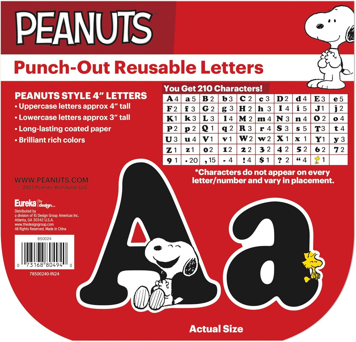Eureka Crayola Letter, Number, Punctuation Mark, and Symbol Classroom Decorations for Teachers, 4″ H, 178 Pieces, Blue(Peanuts)