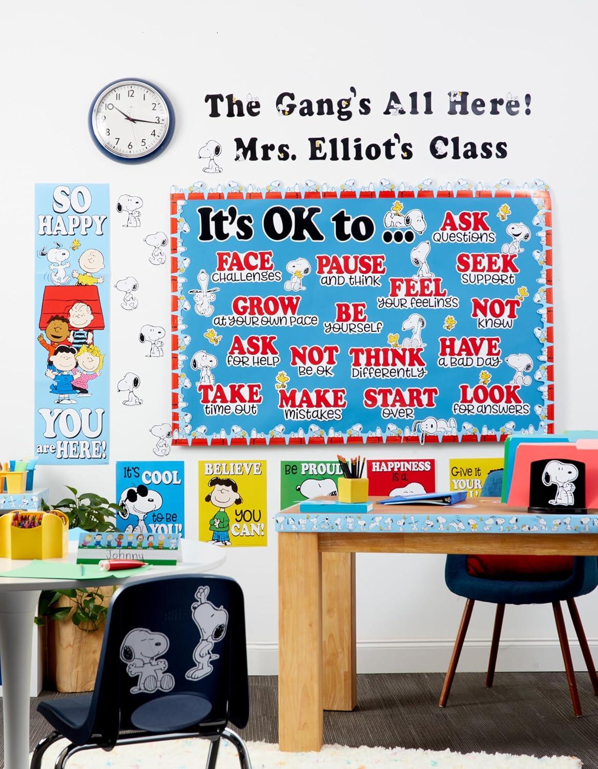 Eureka Crayola Letter, Number, Punctuation Mark, and Symbol Classroom Decorations for Teachers, 4″ H, 178 Pieces, Blue(Peanuts)