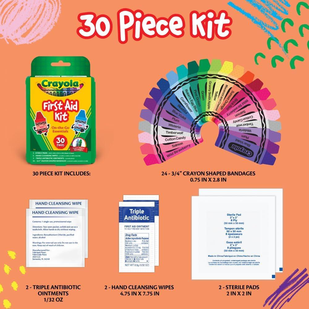 Crayola First Aid Kit, 30 Pieces | First Aid Kit for Kids & Adults, Travel-Friendly Compact for Home, Car, Camping, and Traveling