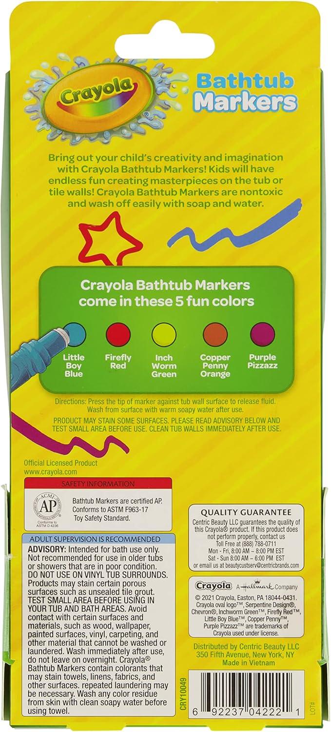 Crayola Taste Beauty Bathtub Markers, Washable Markers for Baths in Green, Red, Blue, Purple, and Orange