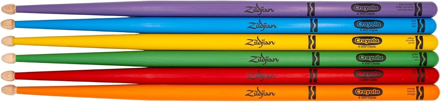 Zildjian ZKIDS Crayola Kids Drumsticks | fun colorful design for young players, lightweight easy-hold build, ideal first lesson gift, smaller grip for little hands
