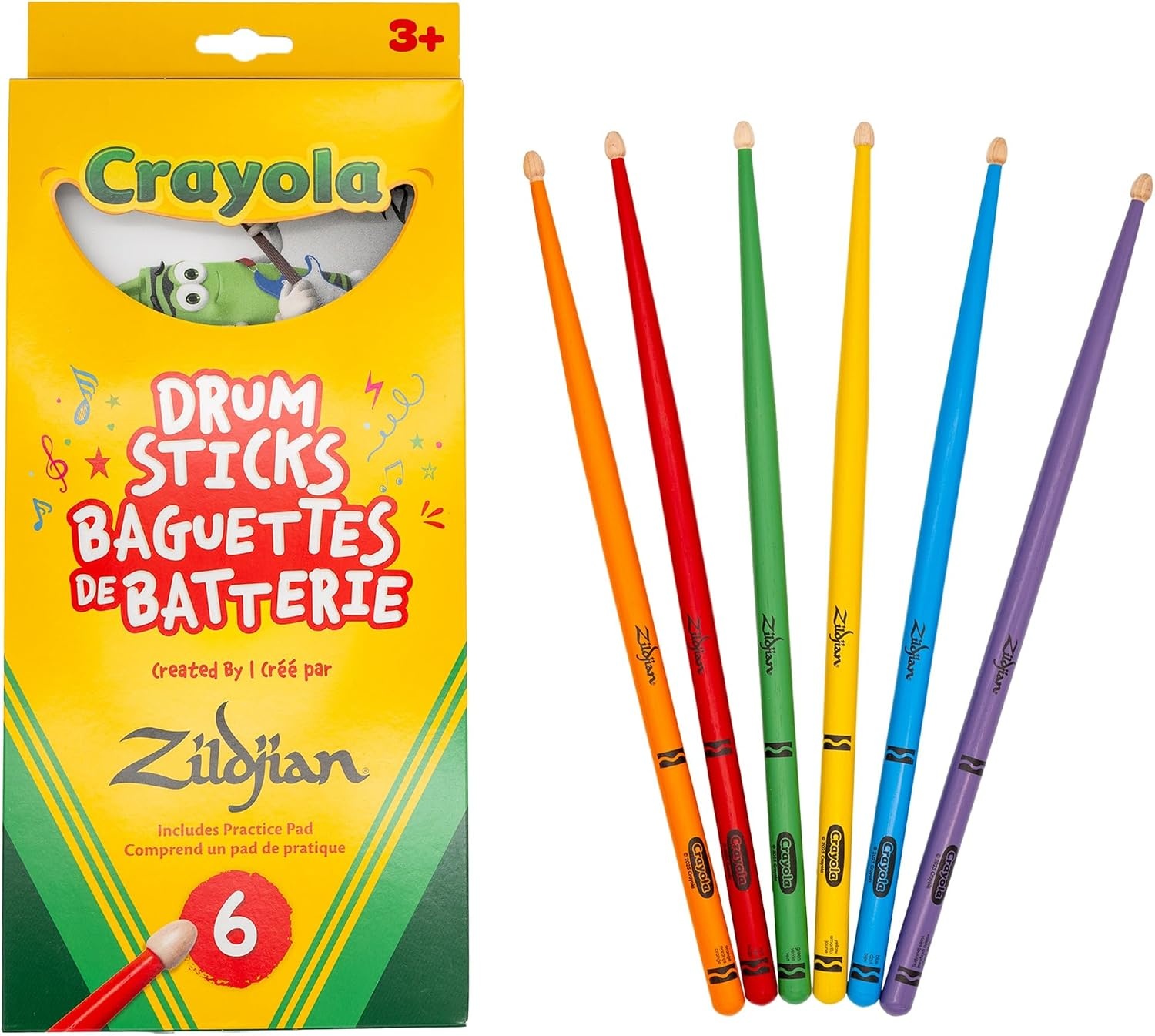 Zildjian ZKIDS Crayola Kids Drumsticks | fun colorful design for young players, lightweight easy-hold build, ideal first lesson gift, smaller grip for little hands