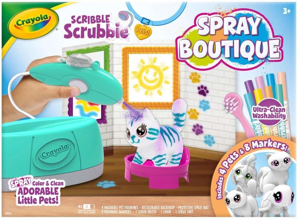 Crayola Scribble Scrubbies Glam Pack (4 Pets), Holiday for Kids, Washable Pet Care Toy, Coloring Animal Craft, Stocking Stuffer Toys for Girls & Boys, 3+(Spray Boutique)