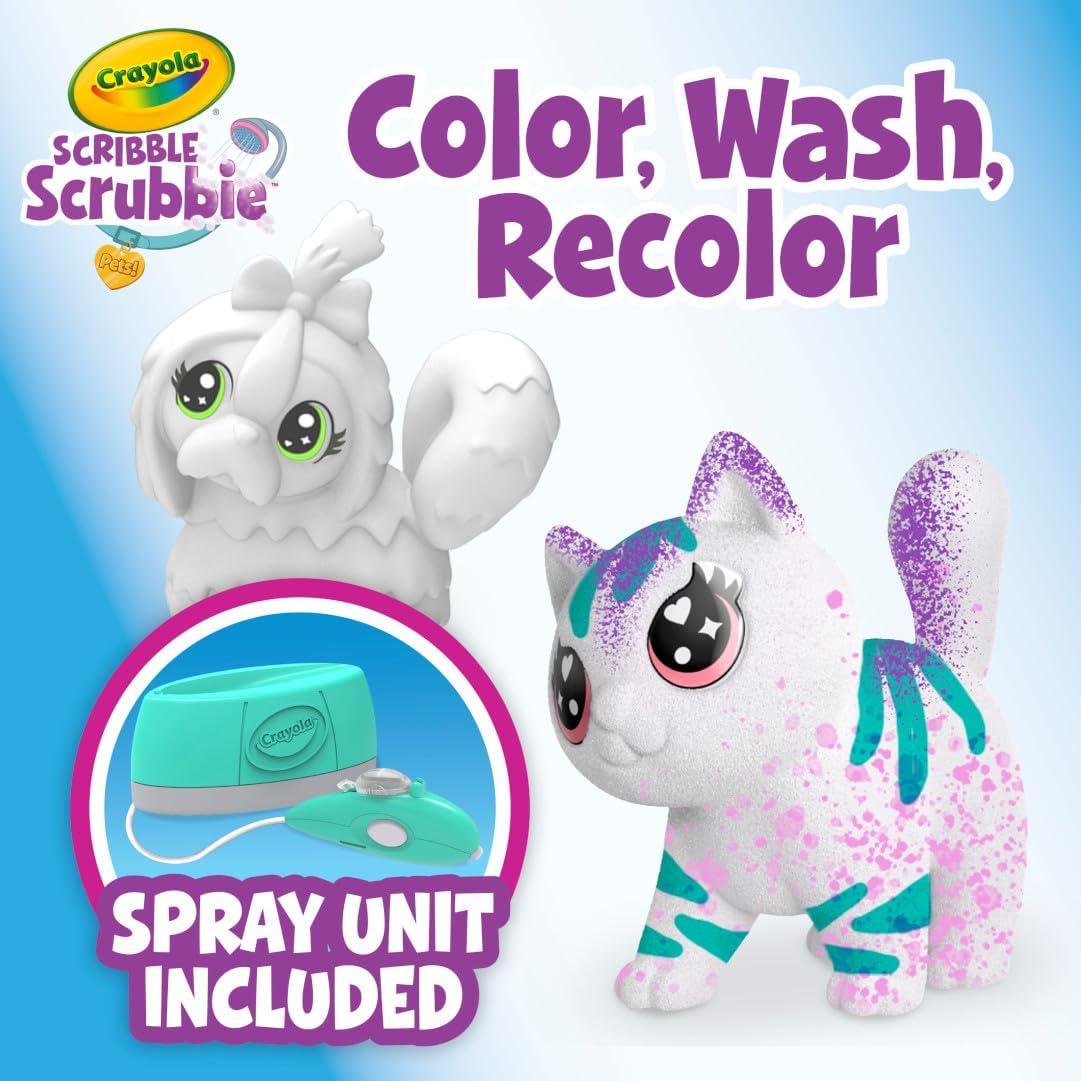 Crayola Scribble Scrubbies Glam Pack (4 Pets), Holiday for Kids, Washable Pet Care Toy, Coloring Animal Craft, Stocking Stuffer Toys for Girls & Boys, 3+(Spray Boutique)