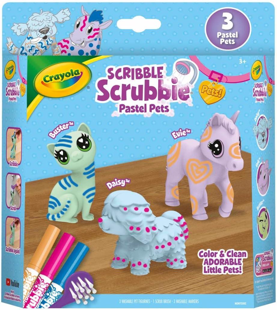 Crayola Scribble Scrubbies Glam Pack (4 Pets), Holiday for Kids, Washable Pet Care Toy, Coloring Animal Craft, Stocking Stuffer Toys for Girls & Boys, 3+(Pastel Pets)