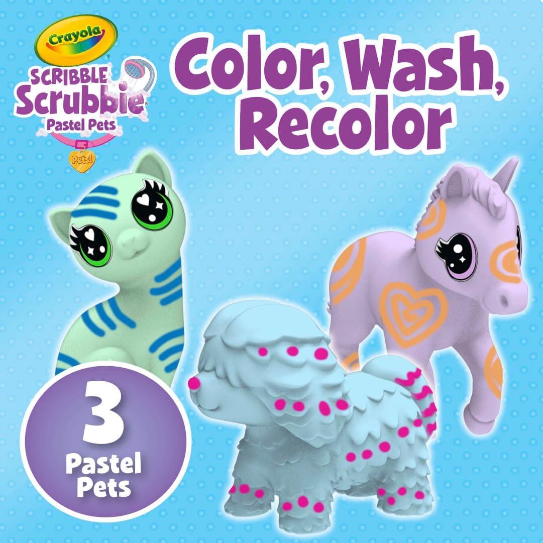 Crayola Scribble Scrubbies Glam Pack (4 Pets), Holiday for Kids, Washable Pet Care Toy, Coloring Animal Craft, Stocking Stuffer Toys for Girls & Boys, 3+(Pastel Pets)