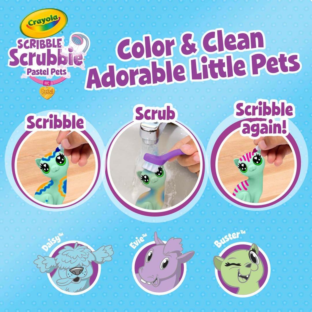 Crayola Scribble Scrubbies Glam Pack (4 Pets), Holiday for Kids, Washable Pet Care Toy, Coloring Animal Craft, Stocking Stuffer Toys for Girls & Boys, 3+(Pastel Pets)