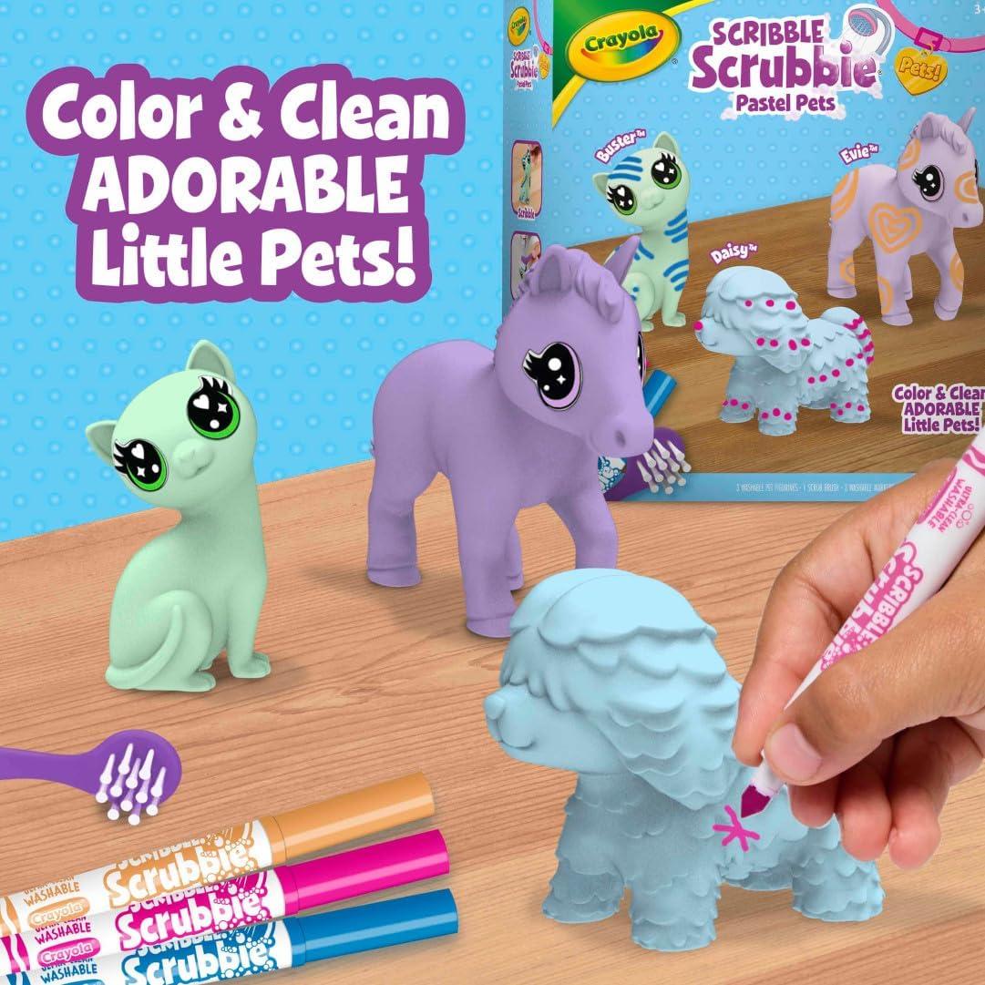 Crayola Scribble Scrubbies Glam Pack (4 Pets), Holiday for Kids, Washable Pet Care Toy, Coloring Animal Craft, Stocking Stuffer Toys for Girls & Boys, 3+(Pastel Pets)