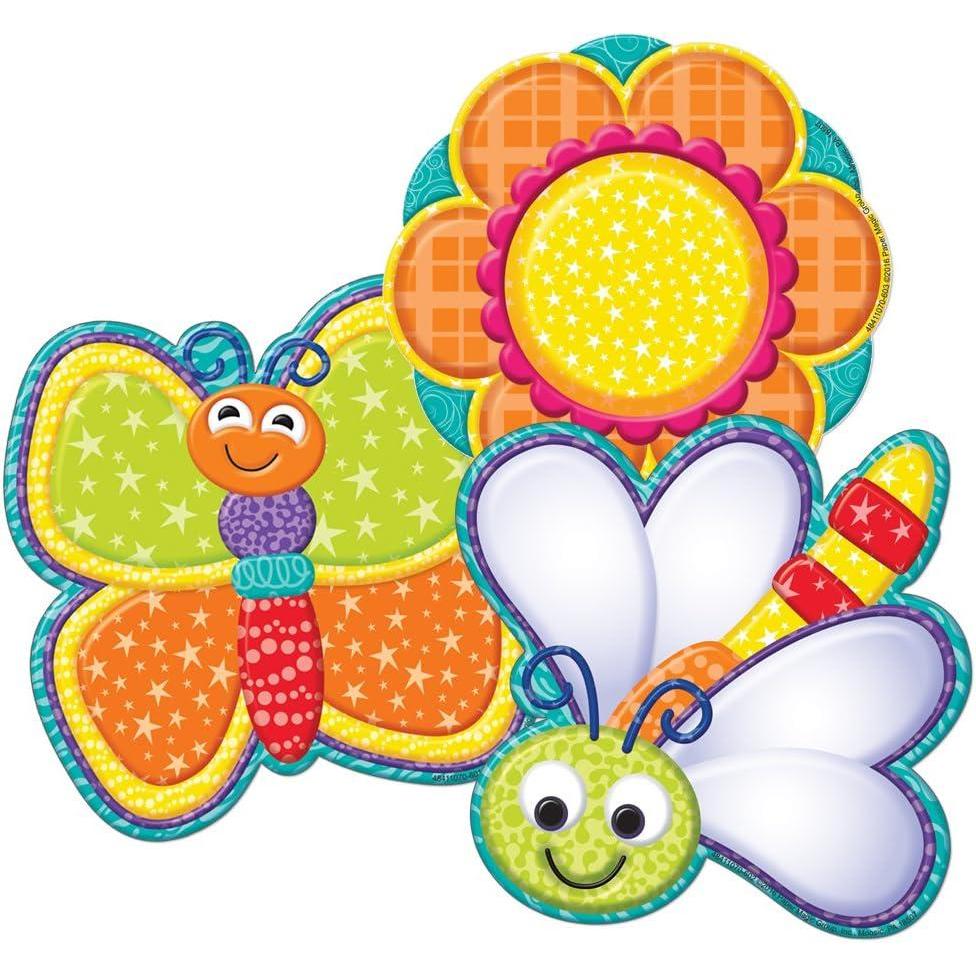 Eureka Crayola Crayons Paper Cut-Out Classroom Decorations for Teachers, 36 Pieces(Bugs and Flowers)