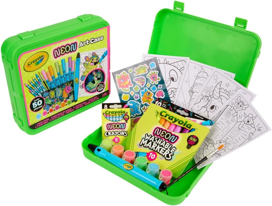 Crayola Neon Art Case (50+pcs), Holiday for Boys & Girls, Neon Paint, Markers & Crayons, Kids Glow in The Dark Art Set, Ages 5+(Neon)