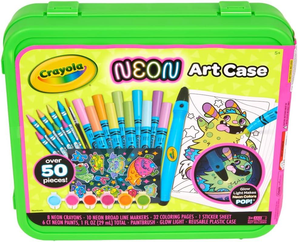Crayola Neon Art Case (50+pcs), Holiday for Boys & Girls, Neon Paint, Markers & Crayons, Kids Glow in The Dark Art Set, Ages 5+(Neon)