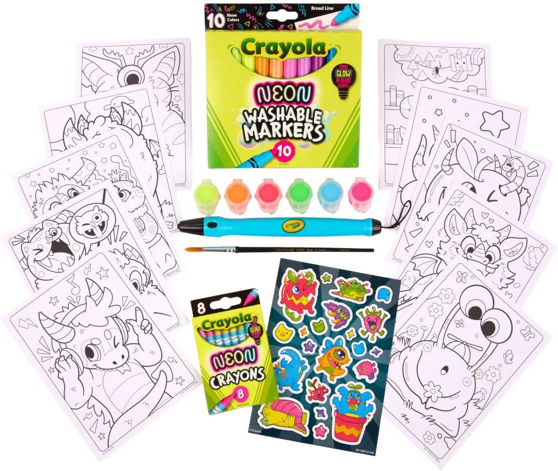 Crayola Neon Art Case (50+pcs), Holiday for Boys & Girls, Neon Paint, Markers & Crayons, Kids Glow in The Dark Art Set, Ages 5+(Neon)