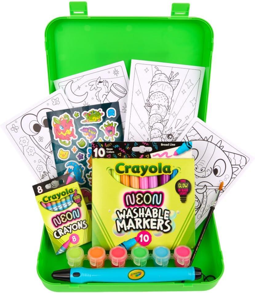 Crayola Neon Art Case (50+pcs), Holiday for Boys & Girls, Neon Paint, Markers & Crayons, Kids Glow in The Dark Art Set, Ages 5+(Neon)