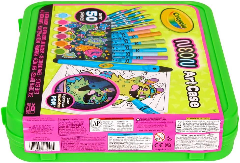 Crayola Neon Art Case (50+pcs), Holiday for Boys & Girls, Neon Paint, Markers & Crayons, Kids Glow in The Dark Art Set, Ages 5+(Neon)