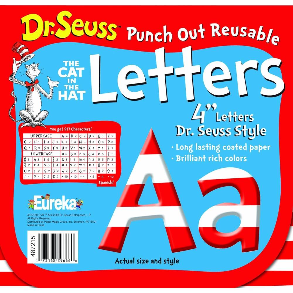 Eureka Crayola Letter, Number, Punctuation Mark, and Symbol Classroom Decorations for Teachers, 4″ H, 178 Pieces, Blue(White Cat in the Hat)
