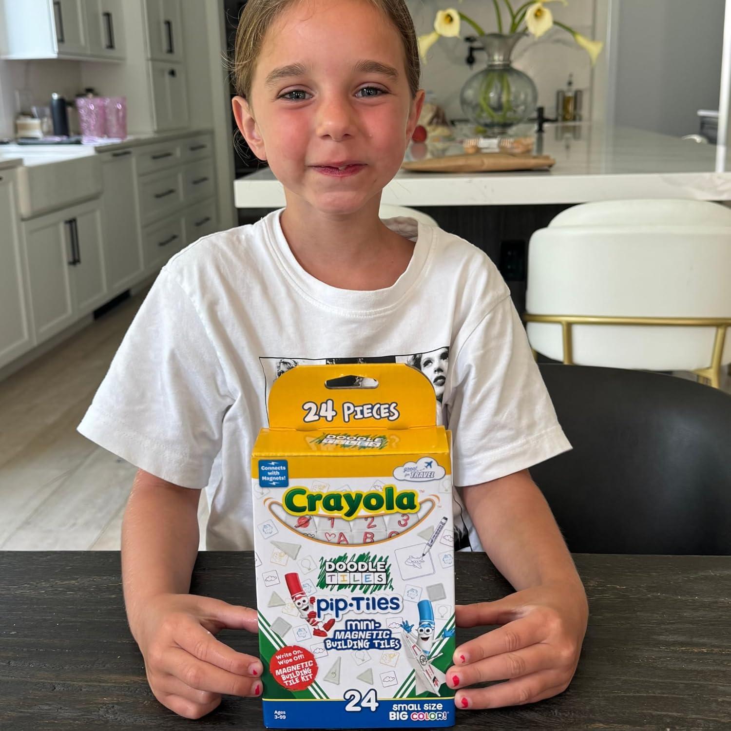 CreateOn Crayola Doodle PIP Magnetic Tiles, Mini Building Set for Kids, Magnetic Tiles, Kids’ Building Toys, STEM & Montessori Toys for Boys and Girls Ages 3+, 24-Piece Set (Doodle)