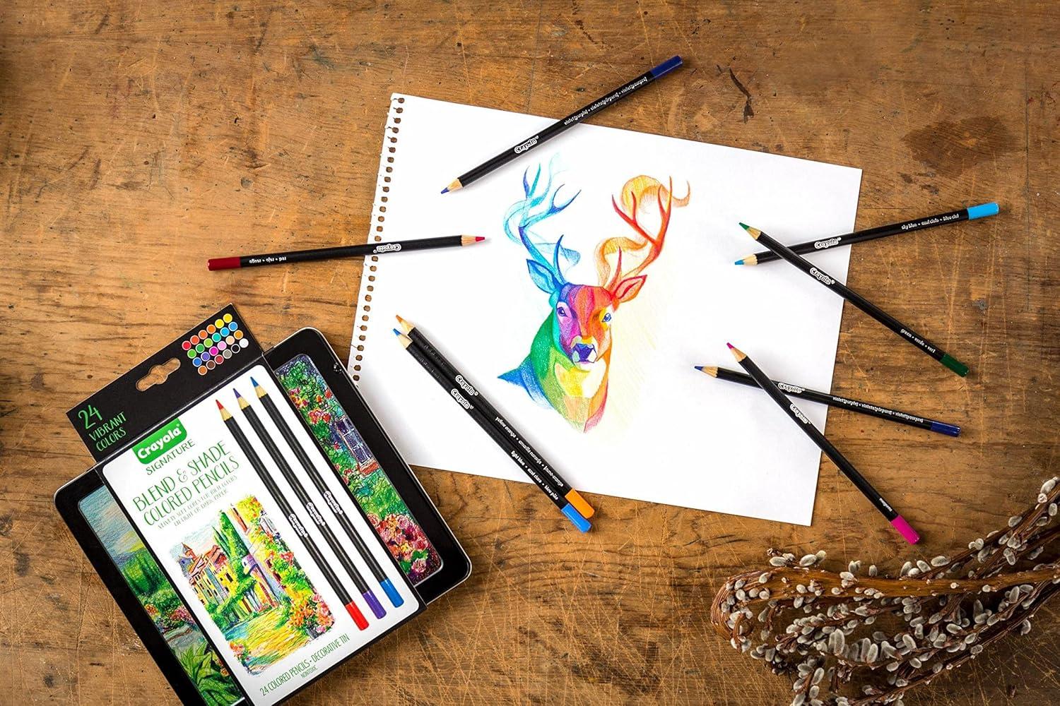 Crayola Signature Blend & Shade Soft Core Colored Pencils in Tin, Gift – 24 Count, Blend & Shade Colored Pencils