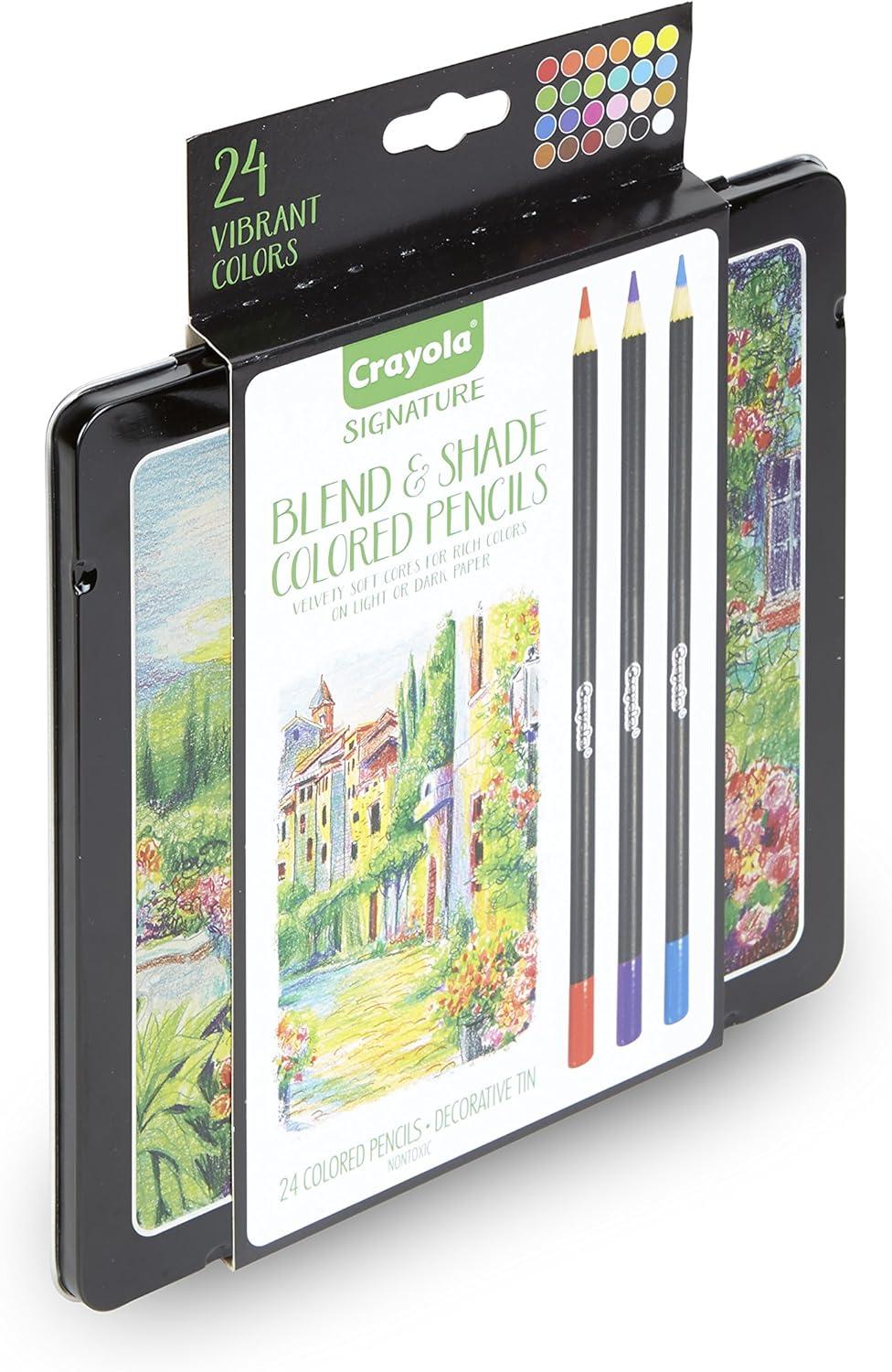 Crayola Signature Blend & Shade Soft Core Colored Pencils in Tin, Gift – 24 Count, Blend & Shade Colored Pencils