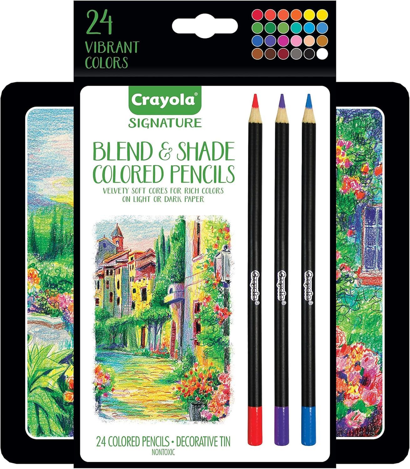 Crayola Signature Blend & Shade Soft Core Colored Pencils in Tin, Gift – 24 Count, Blend & Shade Colored Pencils