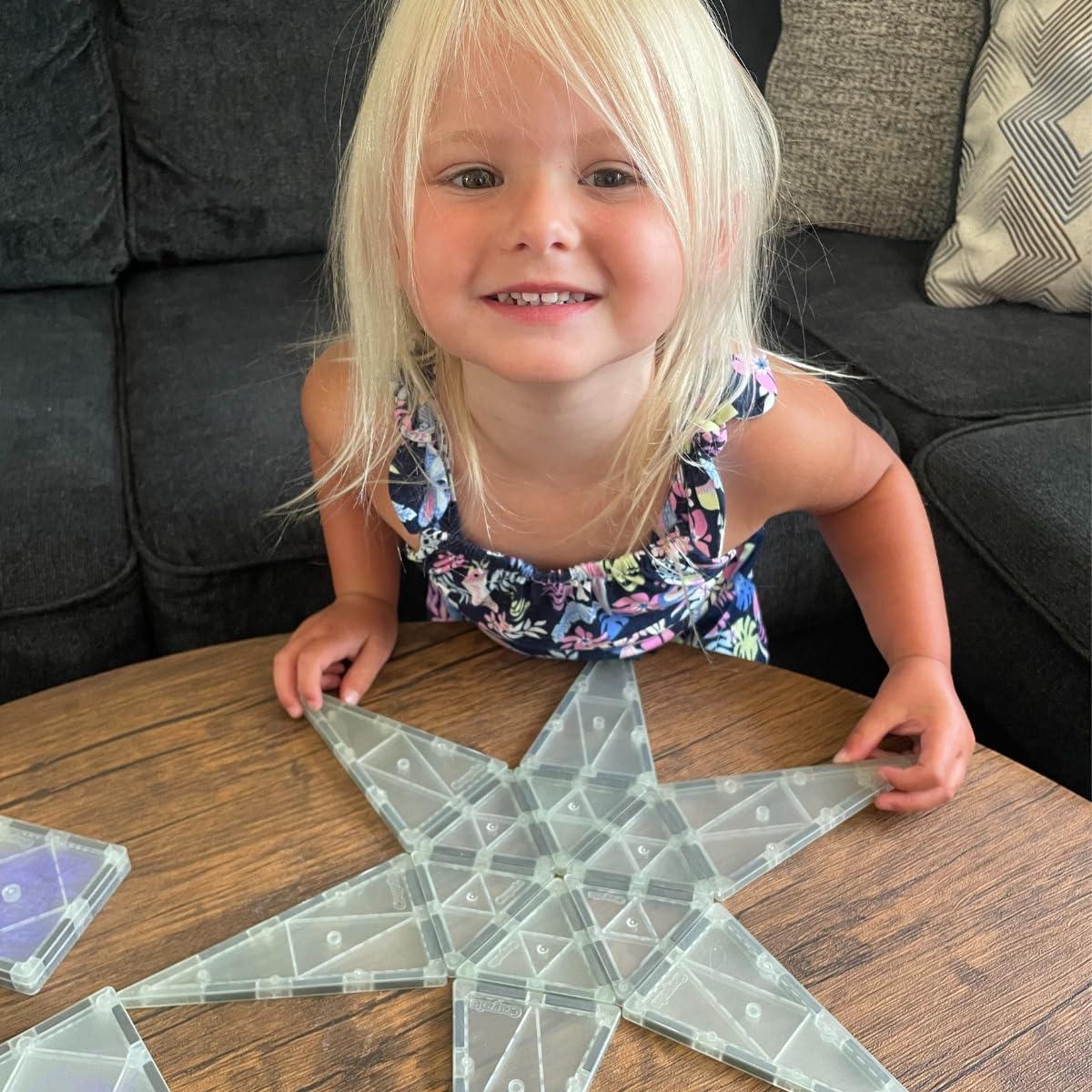 CreateOn Crayola Glow Doodle Magentic Tiles – Magnetic Building Toys for Kids, STEM Toys for Boys and Girls Ages 3+, 30-Piece Set