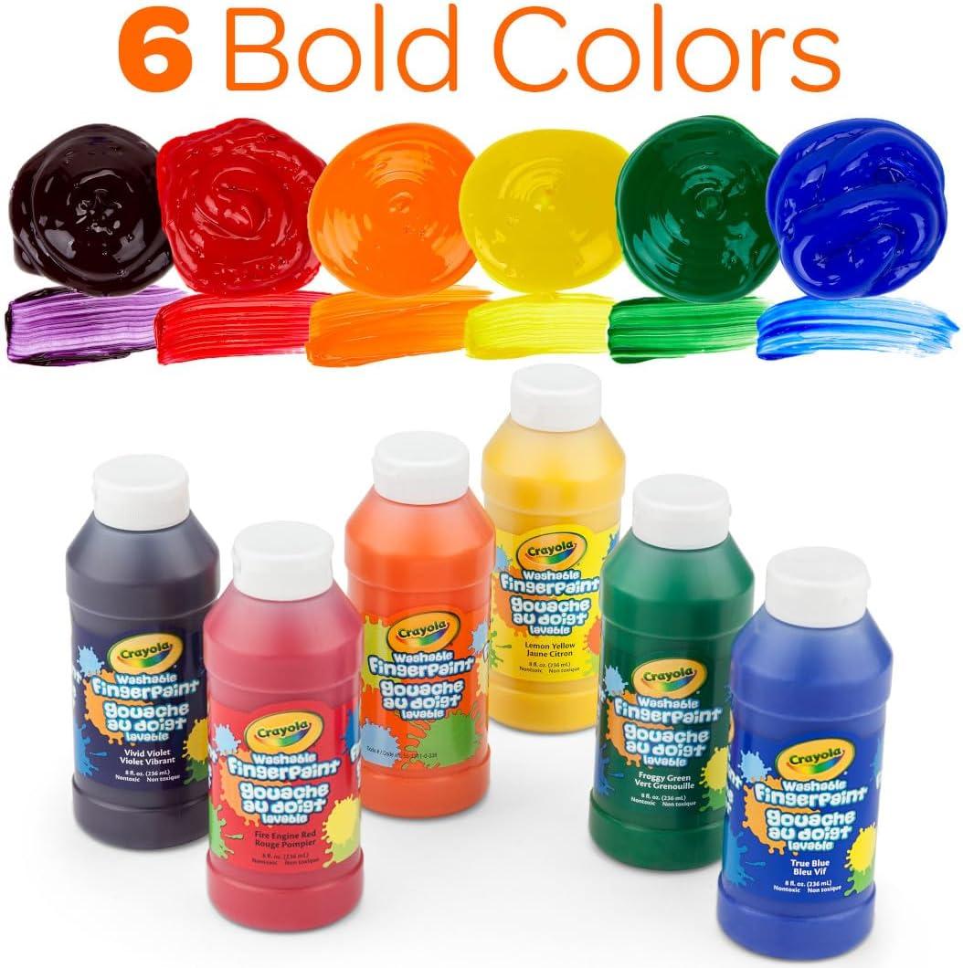 Crayola Washable Finger Paints (6ct), Toddler Paint Set, Nontoxic Finger Paint for Kids, Arts & Crafts Supplies for Toddlers, Teacher Classroom Must Have [Amazon Exclusive](Paints)