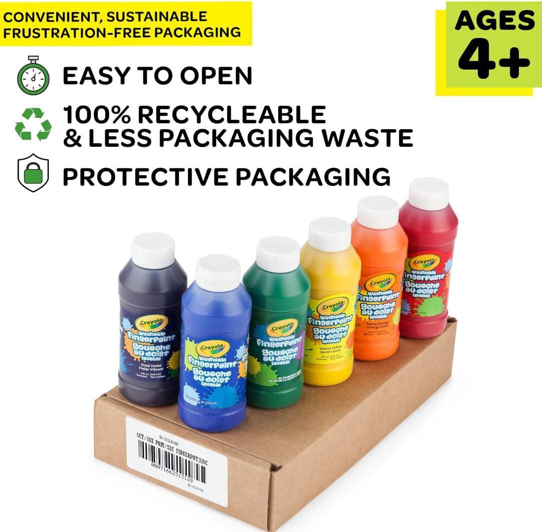 Crayola Washable Finger Paints (6ct), Toddler Paint Set, Nontoxic Finger Paint for Kids, Arts & Crafts Supplies for Toddlers, Teacher Classroom Must Have [Amazon Exclusive](Paints)