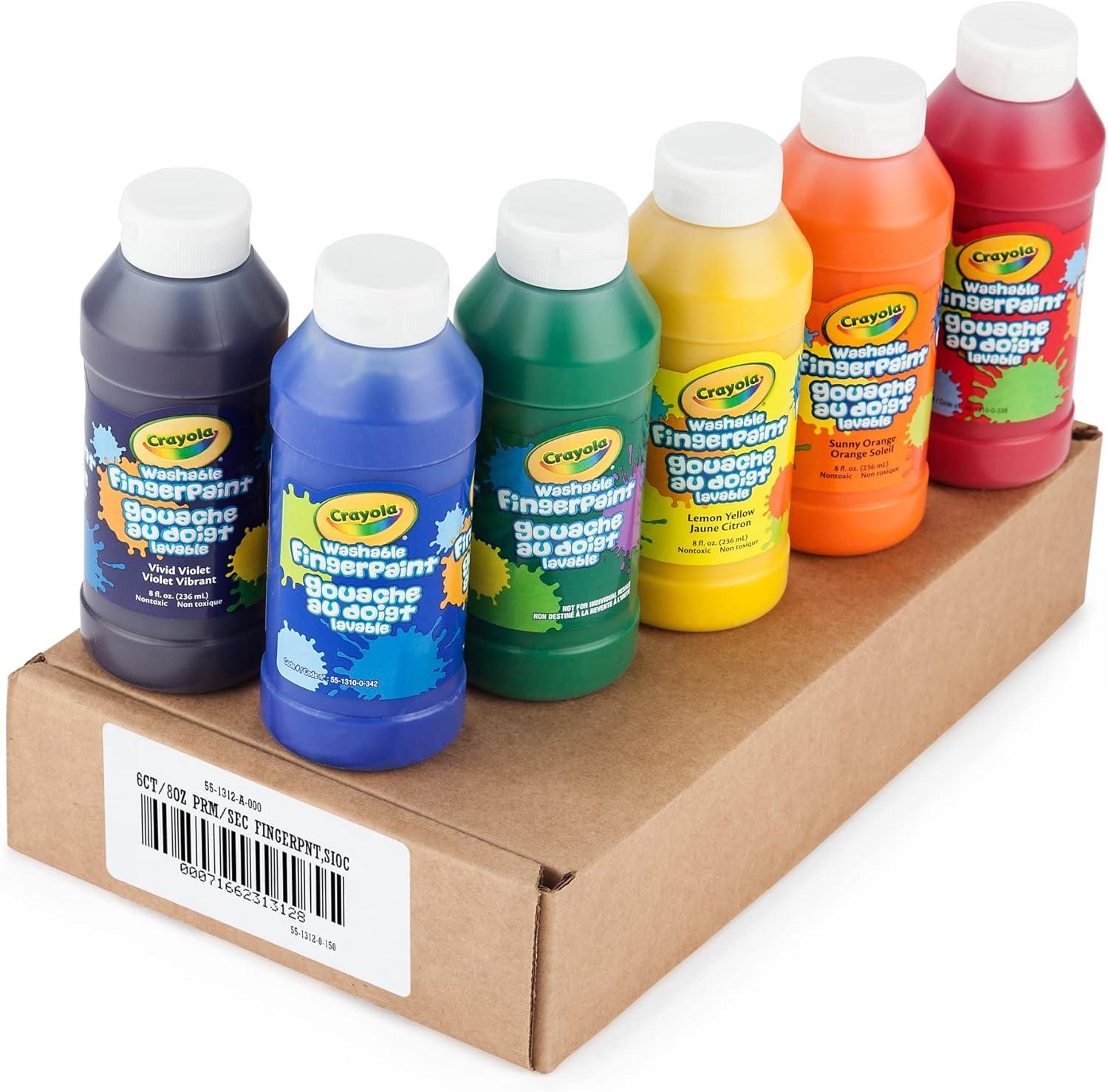 Crayola Washable Finger Paints (6ct), Toddler Paint Set, Nontoxic Finger Paint for Kids, Arts & Crafts Supplies for Toddlers, Teacher Classroom Must Have [Amazon Exclusive](Paints)