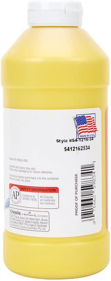 Crayola Premier Tempera Paint For Kids – Orange (16oz), Kids Classroom Supplies, Great For Arts & Crafts, Non Toxic, Easy Squeeze Bottle(Yellow)