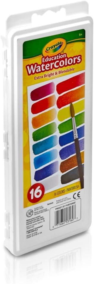 Crayola Watercolor Paint Set (16 Count), Washable Paint for Kids, 1 Paint Brush, Arts & Crafts Supplies, Assorted Colors, Ages 4+