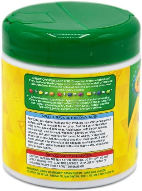Crayola Color Bath Dropz for Ages 3 and Up, Colorful Bath Bombs Fizzies for Kids, Fragrance Free, 60 Tablets, New Improved Flip-Top Shaker Container