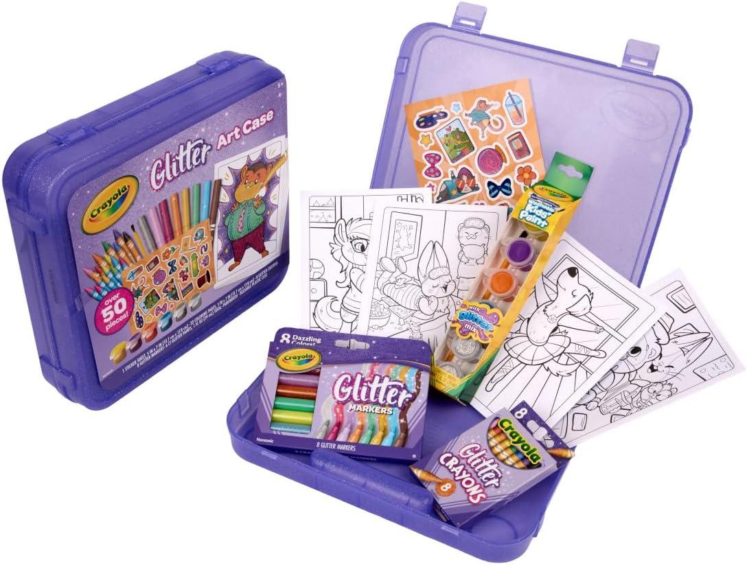 Crayola Neon Art Case (50+pcs), Holiday for Boys & Girls, Neon Paint, Markers & Crayons, Kids Glow in The Dark Art Set, Ages 5+(Glitter)