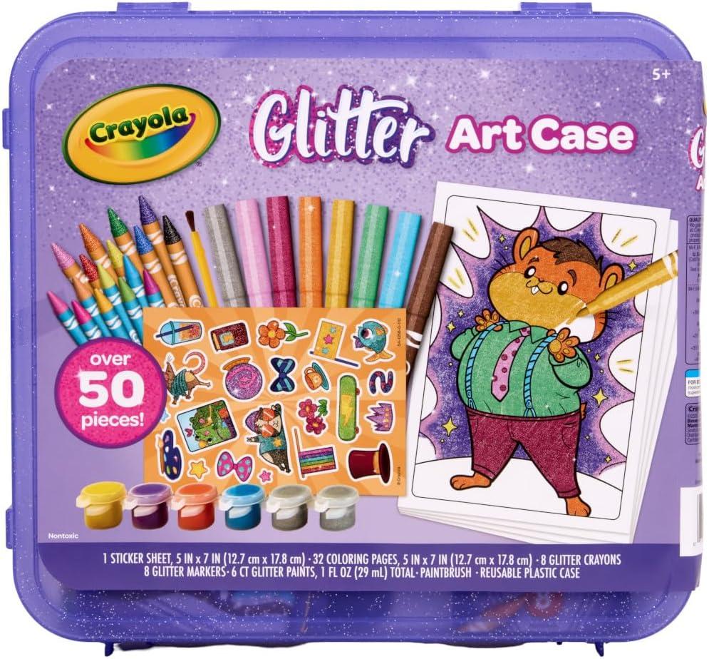 Crayola Neon Art Case (50+pcs), Holiday for Boys & Girls, Neon Paint, Markers & Crayons, Kids Glow in The Dark Art Set, Ages 5+(Glitter)