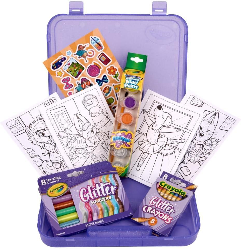 Crayola Neon Art Case (50+pcs), Holiday for Boys & Girls, Neon Paint, Markers & Crayons, Kids Glow in The Dark Art Set, Ages 5+(Glitter)