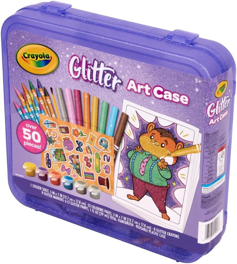 Crayola Neon Art Case (50+pcs), Holiday for Boys & Girls, Neon Paint, Markers & Crayons, Kids Glow in The Dark Art Set, Ages 5+(Glitter)