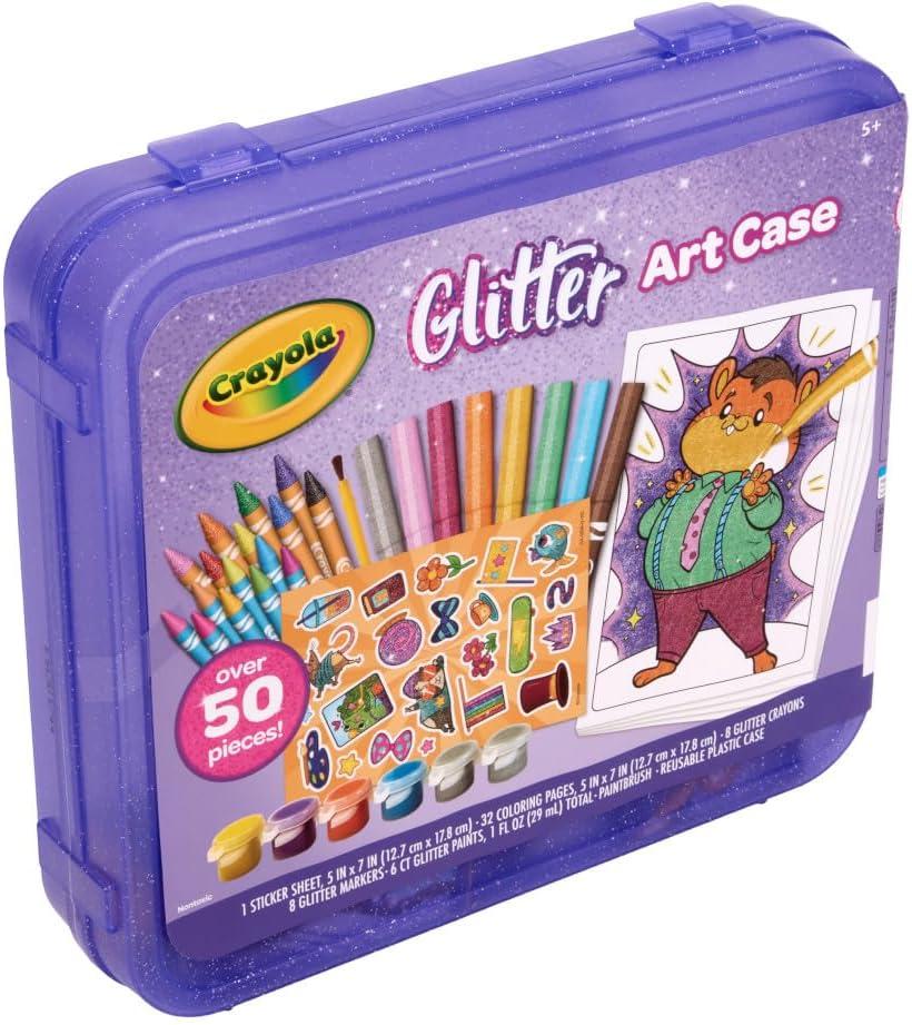Crayola Neon Art Case (50+pcs), Holiday for Boys & Girls, Neon Paint, Markers & Crayons, Kids Glow in The Dark Art Set, Ages 5+(Glitter)