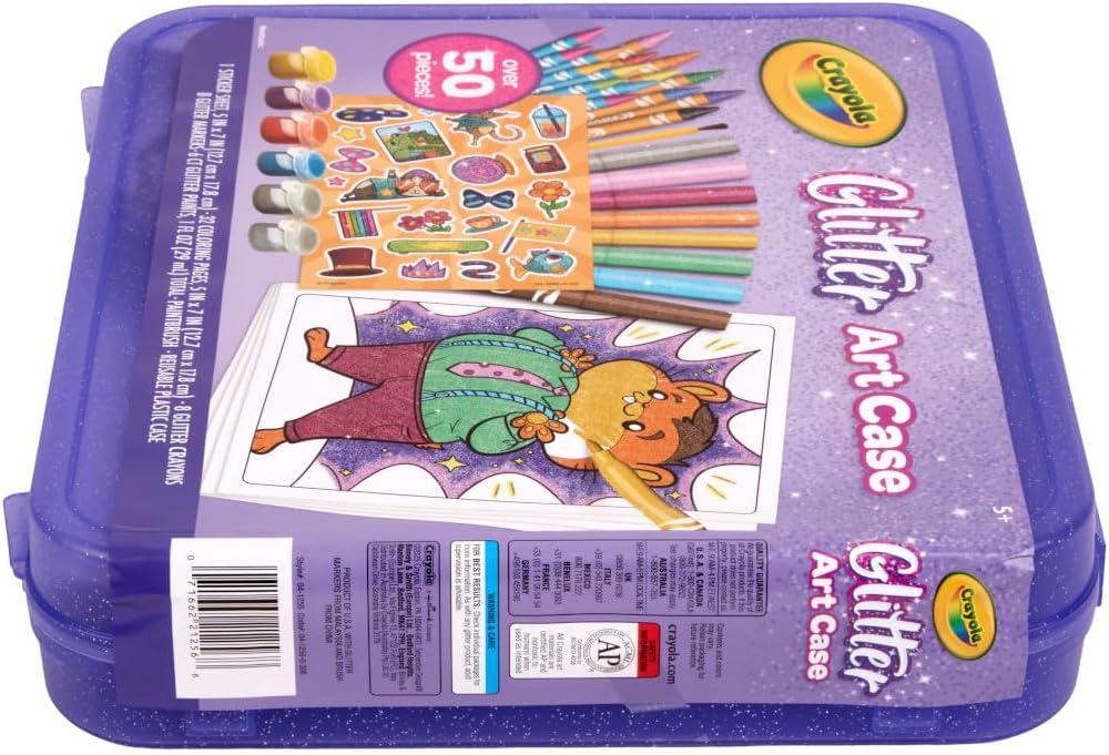 Crayola Neon Art Case (50+pcs), Holiday for Boys & Girls, Neon Paint, Markers & Crayons, Kids Glow in The Dark Art Set, Ages 5+(Glitter)