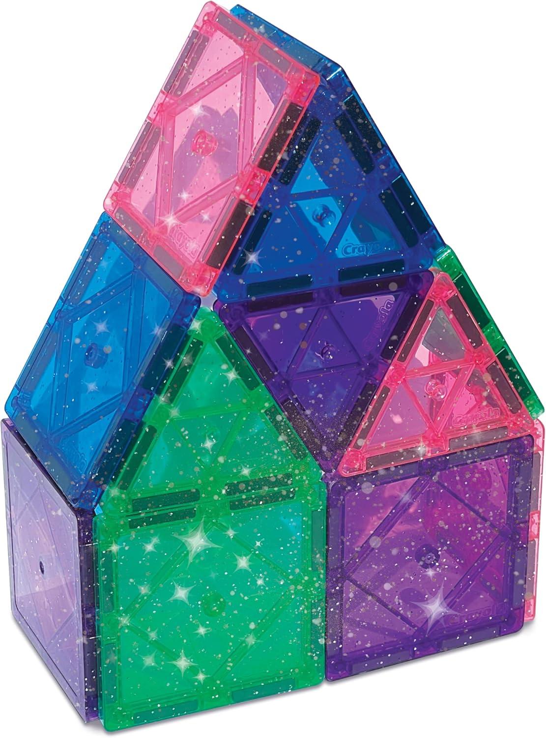 CreateOn Crayola Holiday Glitter Magnetic Tiles, Building Set for Kids, Magnetic Building Toys for Kids, STEM Travel Toys for Boys and Girls Ages 3+, 14-Piece Set (Holiday Glitter)(Glitter)