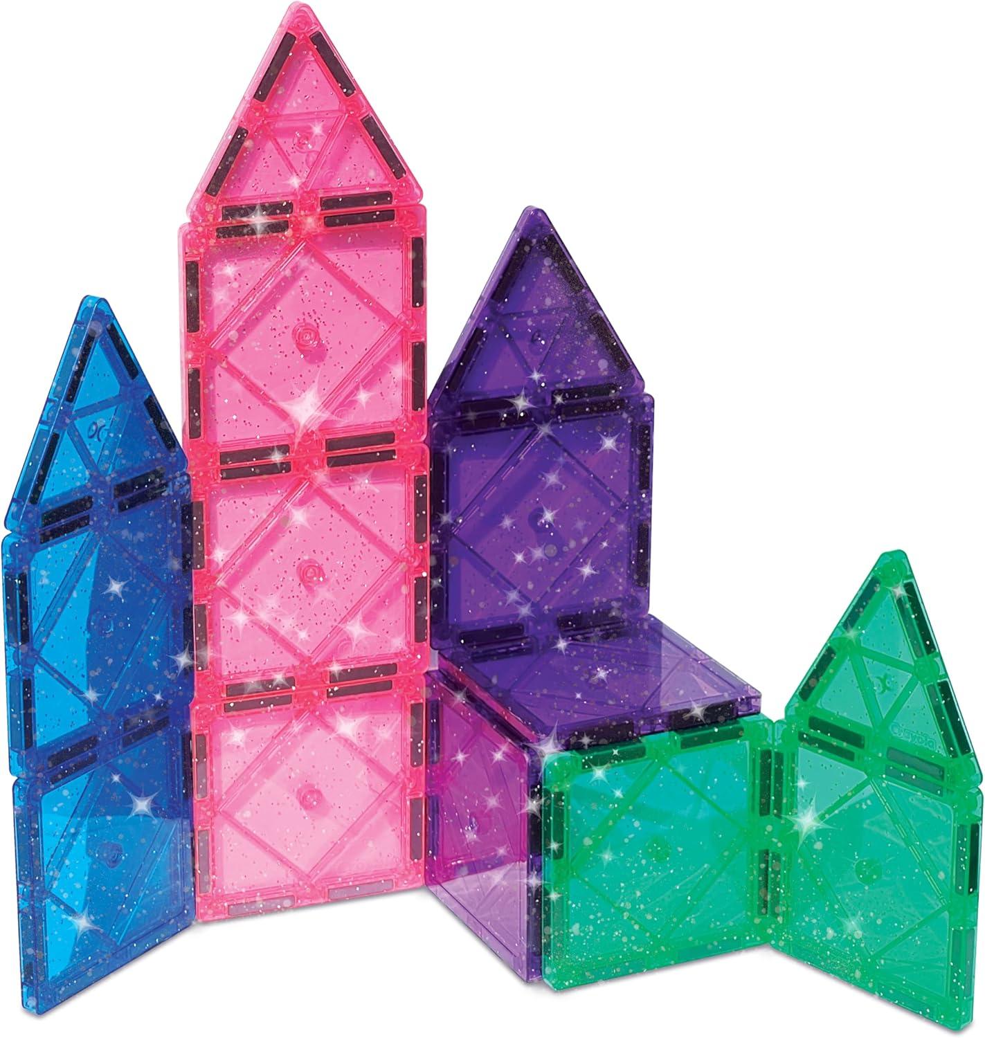 CreateOn Crayola Holiday Glitter Magnetic Tiles, Building Set for Kids, Magnetic Building Toys for Kids, STEM Travel Toys for Boys and Girls Ages 3+, 14-Piece Set (Holiday Glitter)(Glitter)