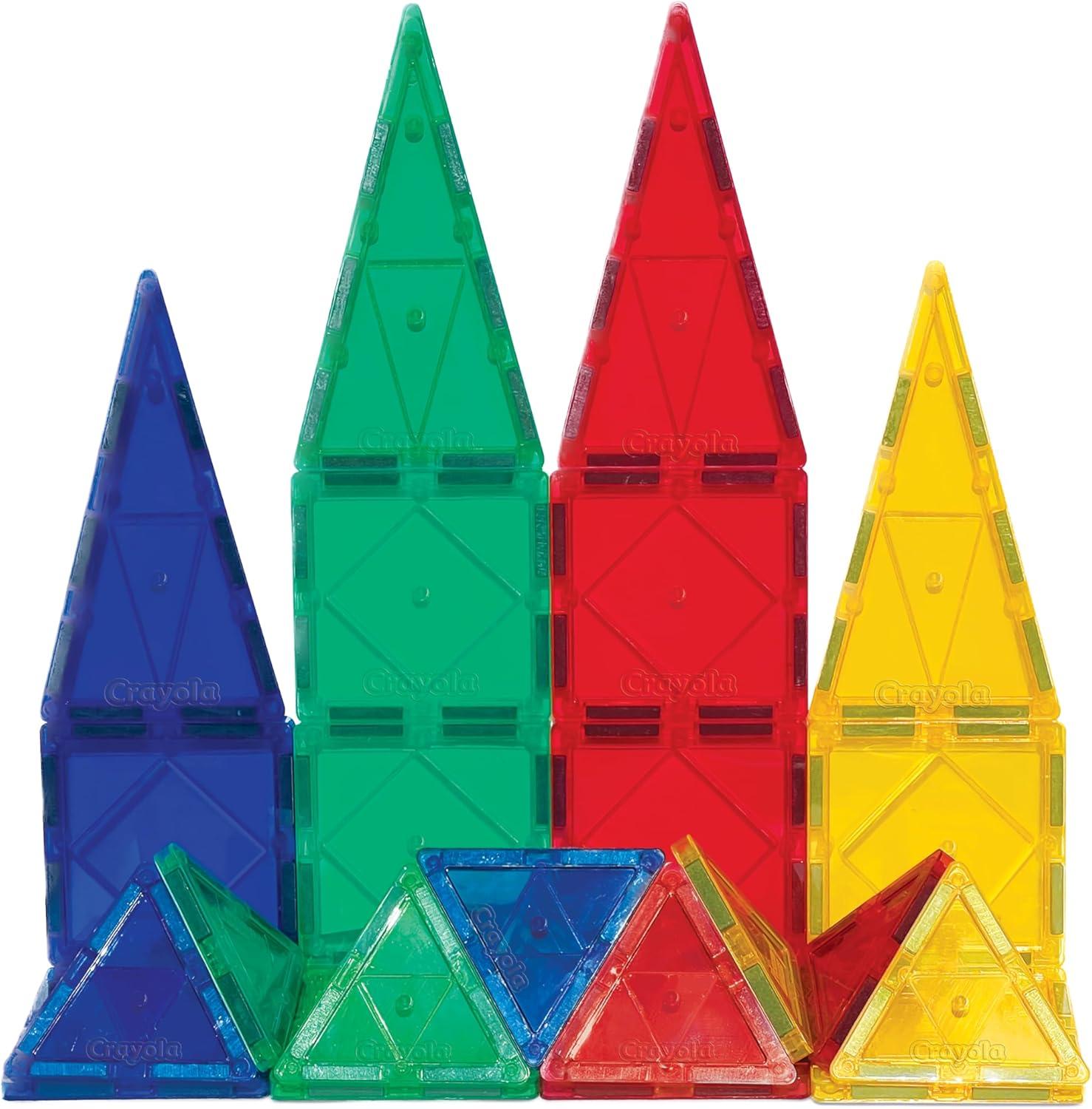 CreateOn Crayola Glitter Magnetic Tiles, Building Set for Kids, Magnetic Tiles, Kids’ Building Toys, STEM & Montessori Toys for Boys and Girls Ages 3+, 24-Piece Set (Glitter)(Bold)