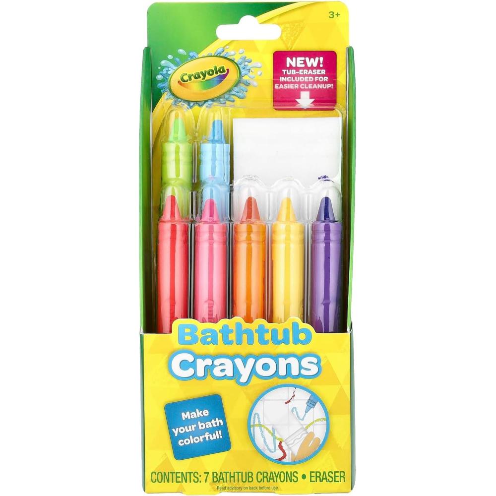 Crayola Bathtub Crayons 7 Pack + Eraser, Washable Tub Coloring Kit & Easy Cleanup Eraser, Firefly Red, Sky Blue & More Favorites, Gift for Creative Kids