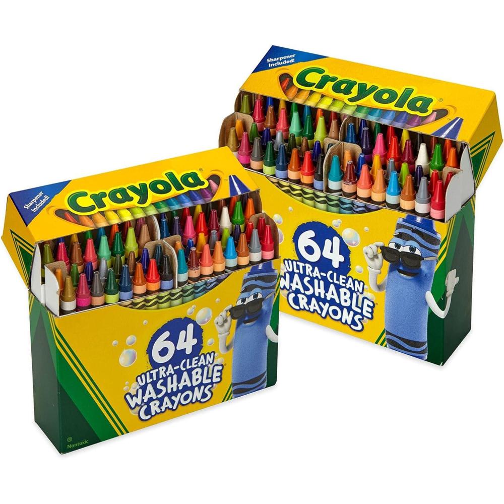 Crayola Washable Crayons for Kids – 64ct (2 Boxes), Bulk Crayons for Toddlers, Kids Arts & Crafts Supplies for Coloring Books, Drawing, Doodling [Amazon Exclusive]