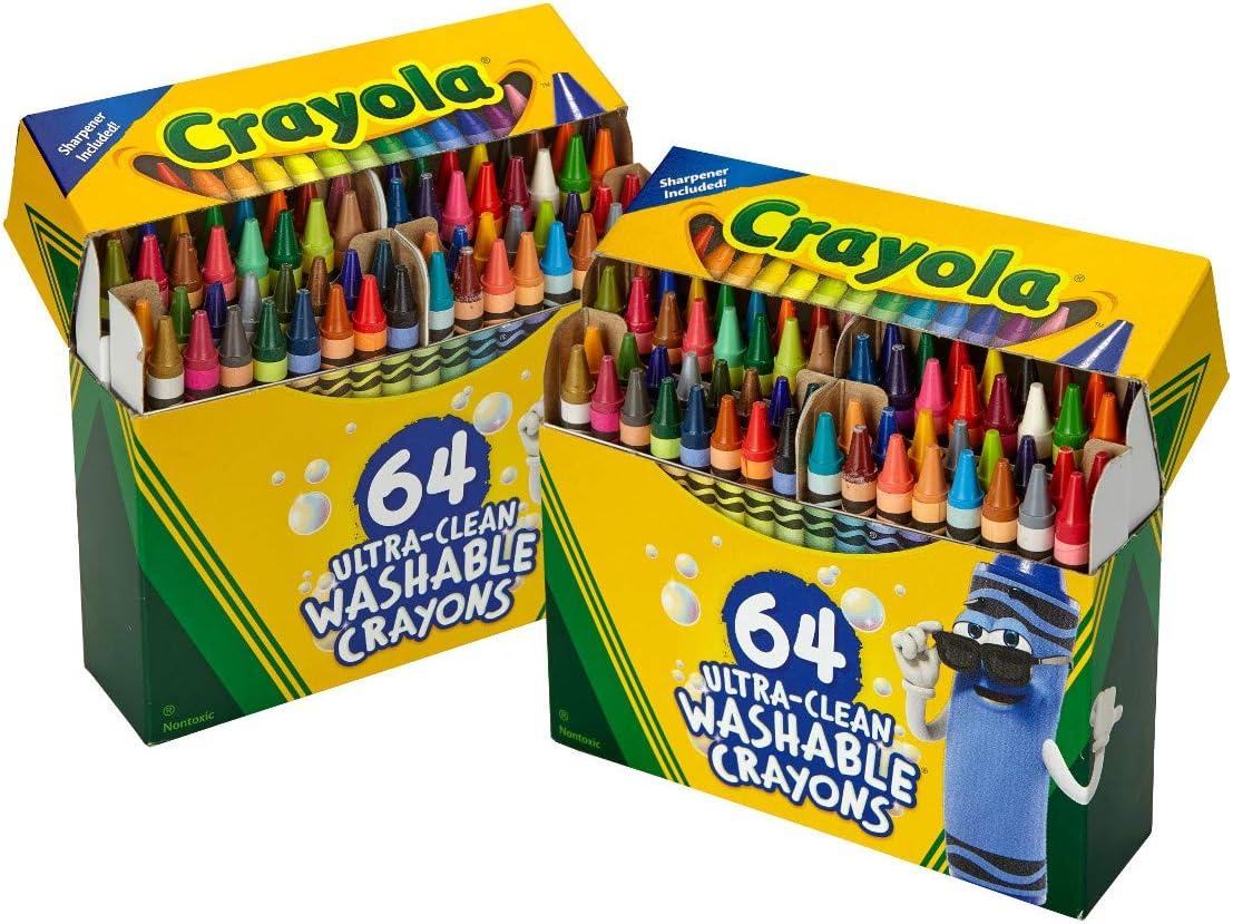 Crayola Washable Crayons for Kids – 64ct (2 Boxes), Bulk Crayons for Toddlers, Kids Arts & Crafts Supplies for Coloring Books, Drawing, Doodling [Amazon Exclusive]