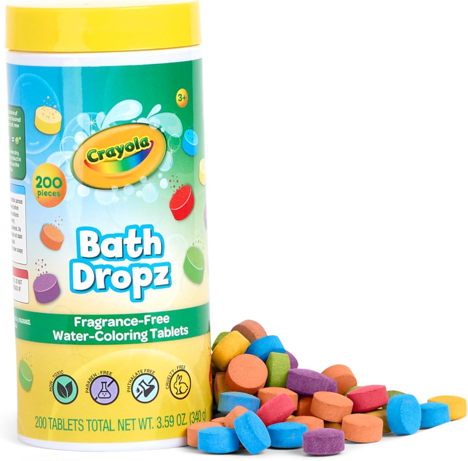 Crayola Bath Dropz Color Changing Tablets, 200 Piece Fizzies Bath Bombs in Assorted Colors, Fragrance Free, Water-Coloring Tablets