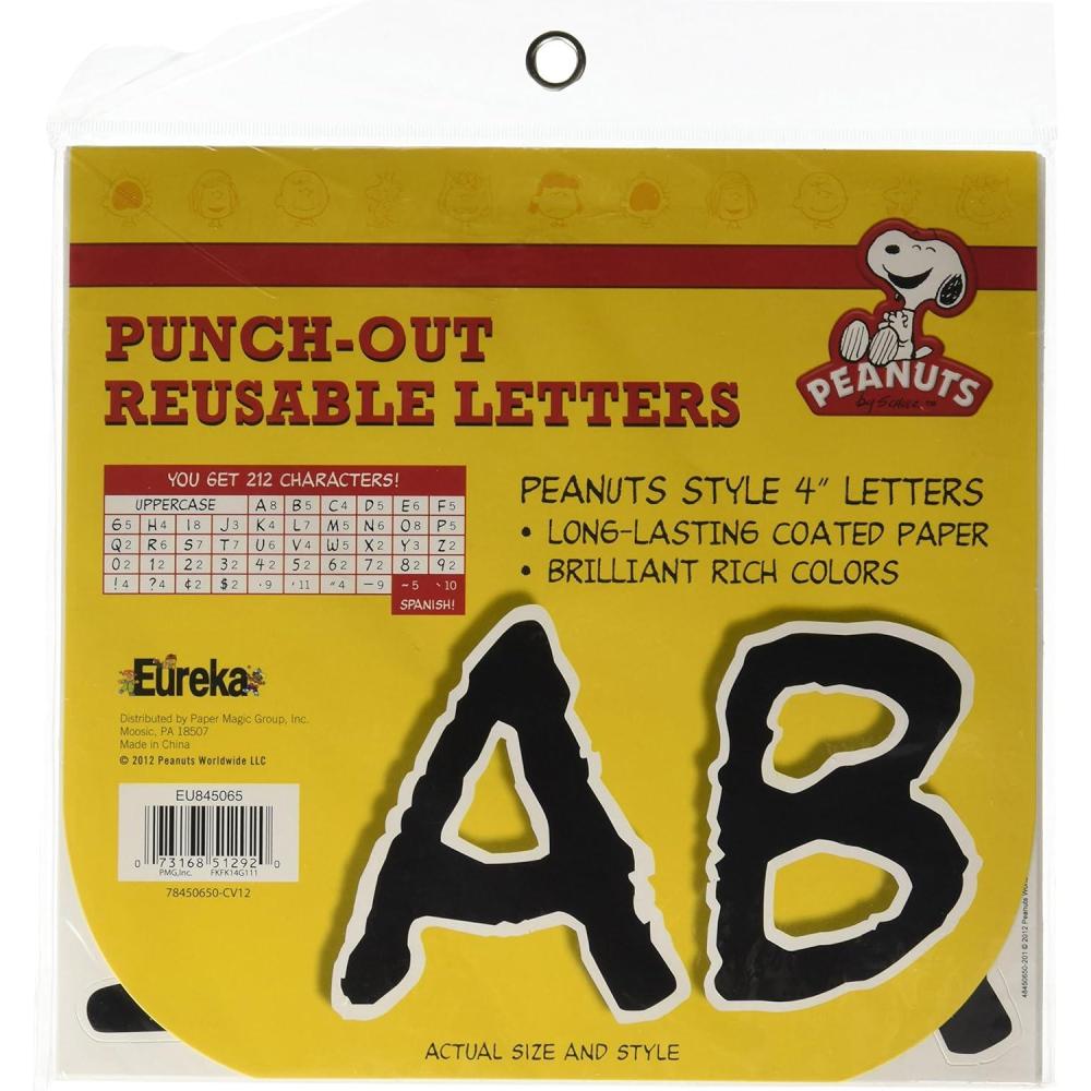 Eureka Crayola Letter, Number, Punctuation Mark, and Symbol Classroom Decorations for Teachers, 4″ H, 178 Pieces, Blue(Classic Peanuts)