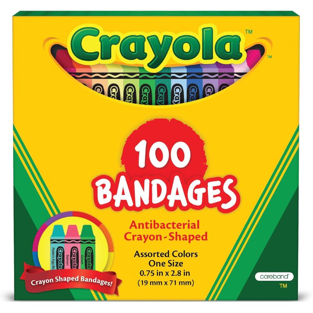 Crayola Shaped Kids Bandages, 100 CT | Great for Birthdays, Party Supplies, Stickers, Stocking Stuffer or White Elephant Gift | Adhesive Bandages for Minor Cuts, Scrapes, & Burns