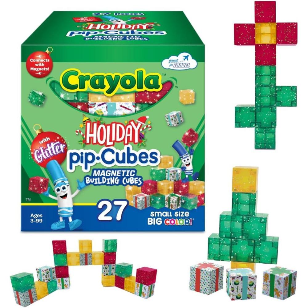 Crayola Holiday Magnetic PIP Cubes, Mini Magnetic Blocks Playset, STEM & Montessori Building & Educational Toys for Kids, Travel Toys for Boys and Girls Ages 3+, 27-Piece Set