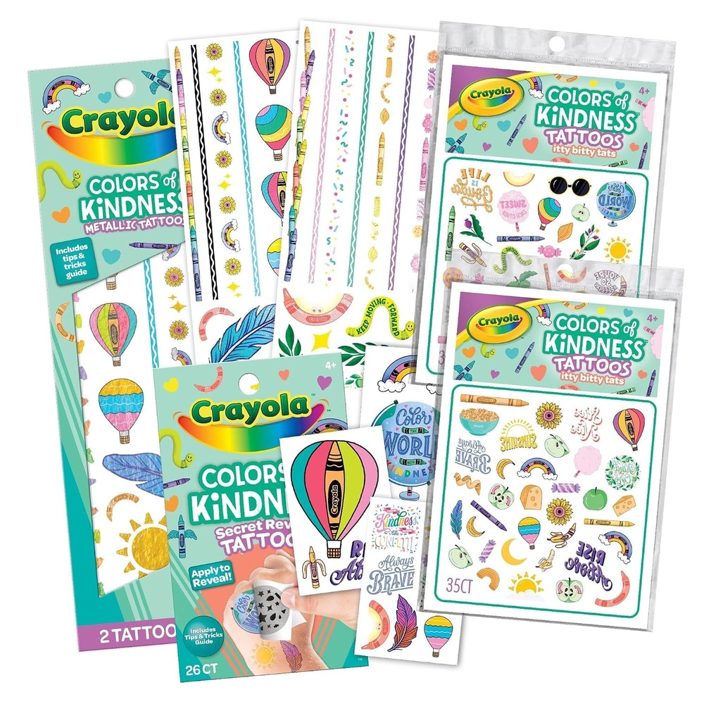 Crayola Colors of Kindness Temporary Tattoo Sheets, Variety Pack with 100+ Tattoos for Kids, Ages 4+, Positive & Uplifting Designs